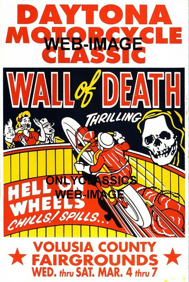 1930s Daytona Fl Motorcycle Wall Of Death 12x18 Poster Daredevil Racing Thrills